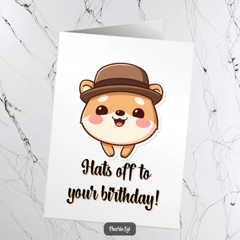 Funny Free Printable Birthday Card: A cute animal sporting a stylish bowler hat beams with a wide smile, radiating birthday cheer.