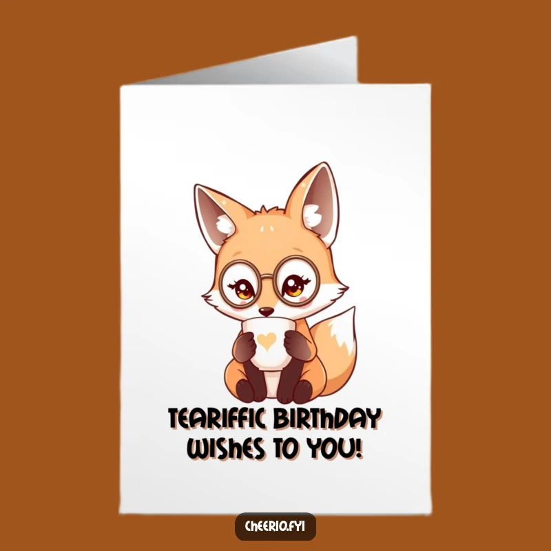 Free Printable Birthday Card: Dapper Fox Monocle Tea Time Fun Downloadable
