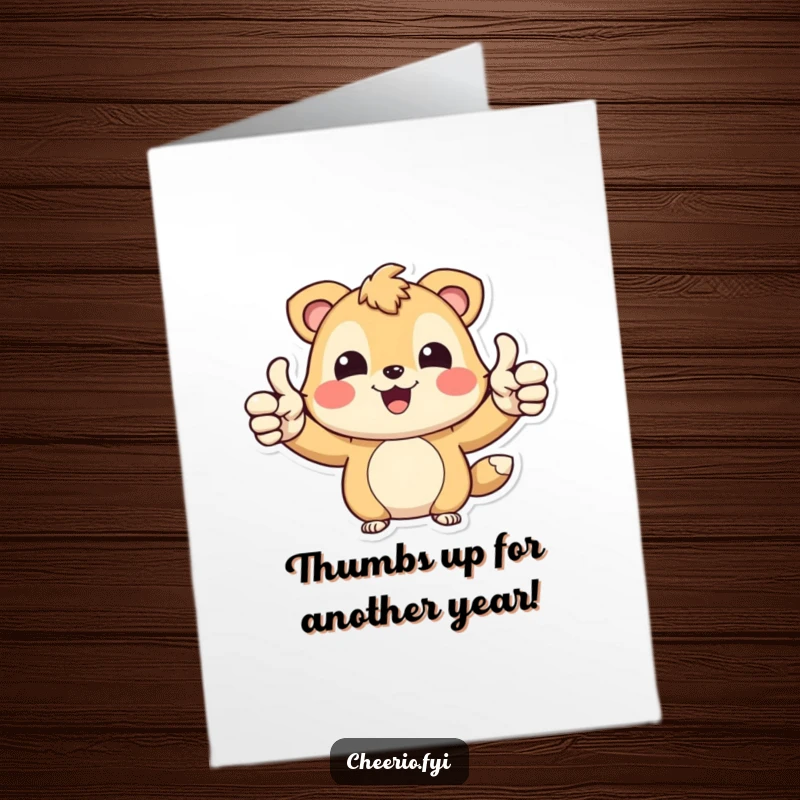 Funny Free Printable Birthday Card: Joyful animal character giving two enthusiastic thumbs up, celebrating a fantastic birthday.
