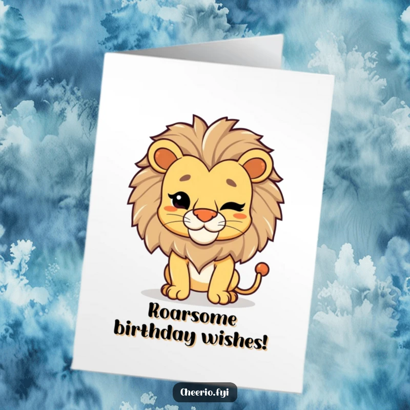 Funny Free Printable Birthday Card: A proud lion in a regal pose gives a knowing, charming wink.