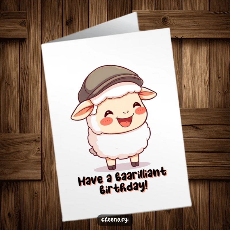 Funny Free Printable Birthday Card: A sheep in a flat cap erupts in a hearty, contagious laugh.