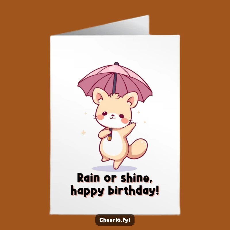 Free Printable Whimsical Animal Birthday Card: Funny Dancing Umbrella Gift!