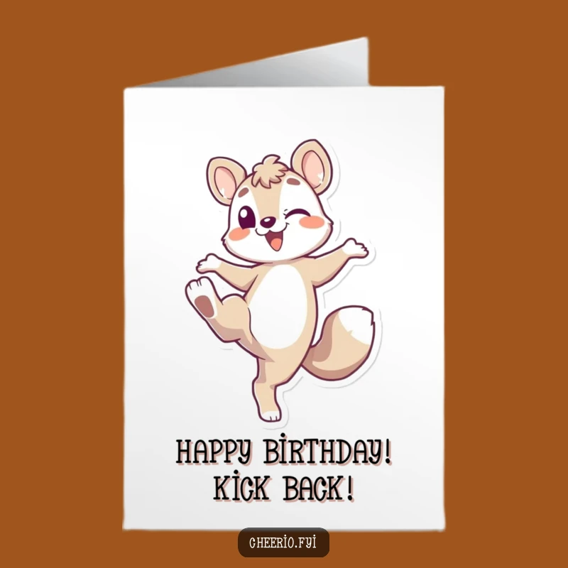 Free Printable Birthday Card: Energetic Animal Kicks High - Funny Downloadable Gift