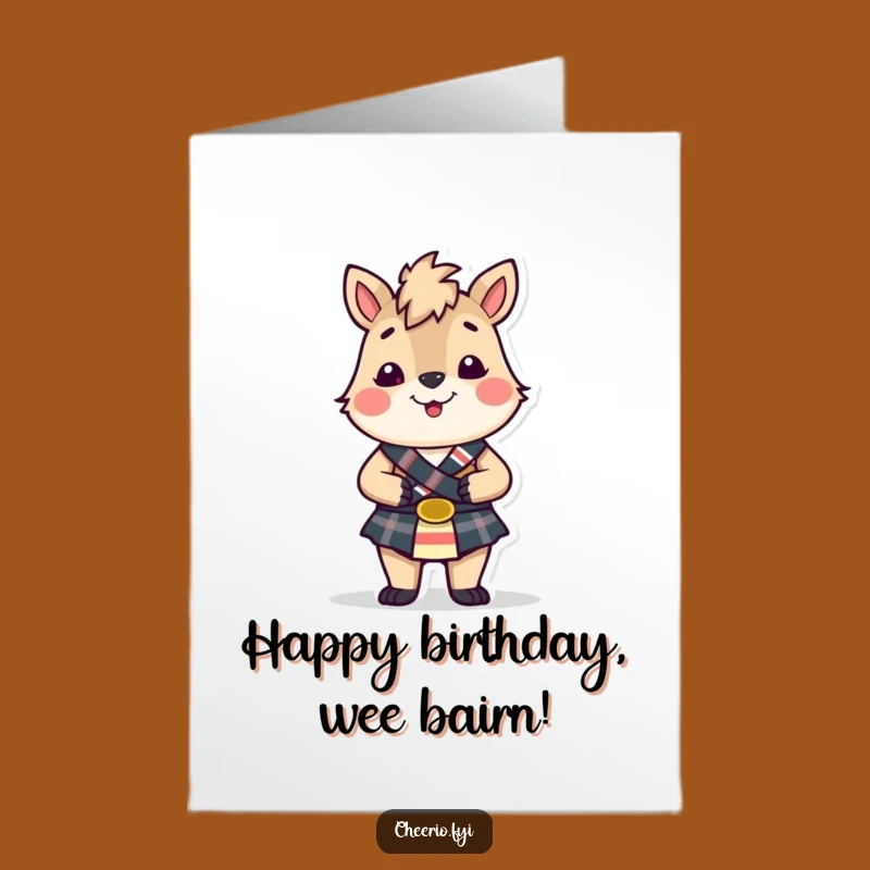 Free Printable Birthday Card: Cheerful Kilted Animal, Funny Downloadable Gift for Fun