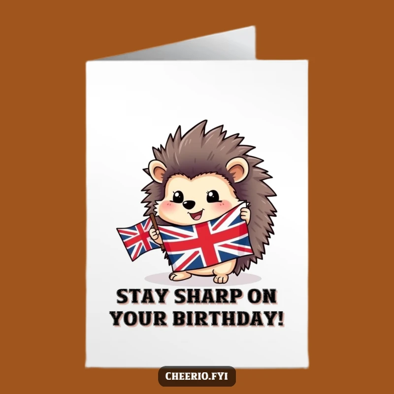 Free Printable Birthday Card: Happy Hedgehog with Flag, Funny Downloadable Gift