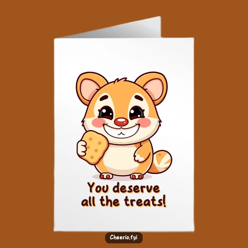 Free Printable Birthday Card: Grinning Mascot Offers Biscuit, Funny Gift