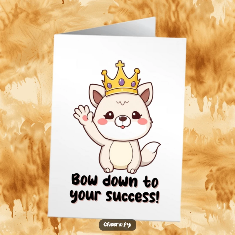 Funny Free Printable Congratulations Card: An animal character adorned with a crown offers a sophisticated, regal wave of congratulations.