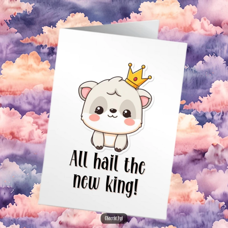 Funny Free Printable Congratulations Card showing a smiling animal proudly displaying a tiny crown, celebrating a significant achievement.
