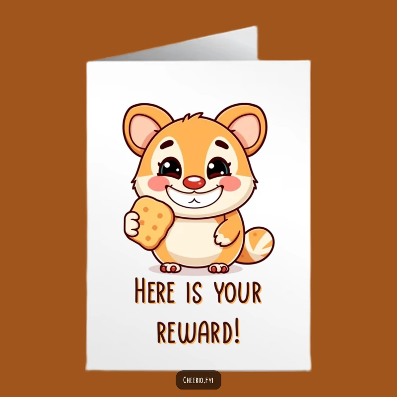 Free Printable Congrats Card: Grinning Mascot Offers Biscuit, Funny Gift