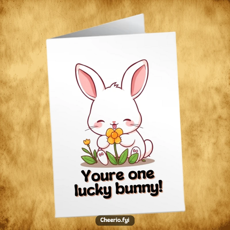 Funny Free Printable Congratulations Card: A content rabbit with perked ears enjoys a clover, symbolizing good luck.