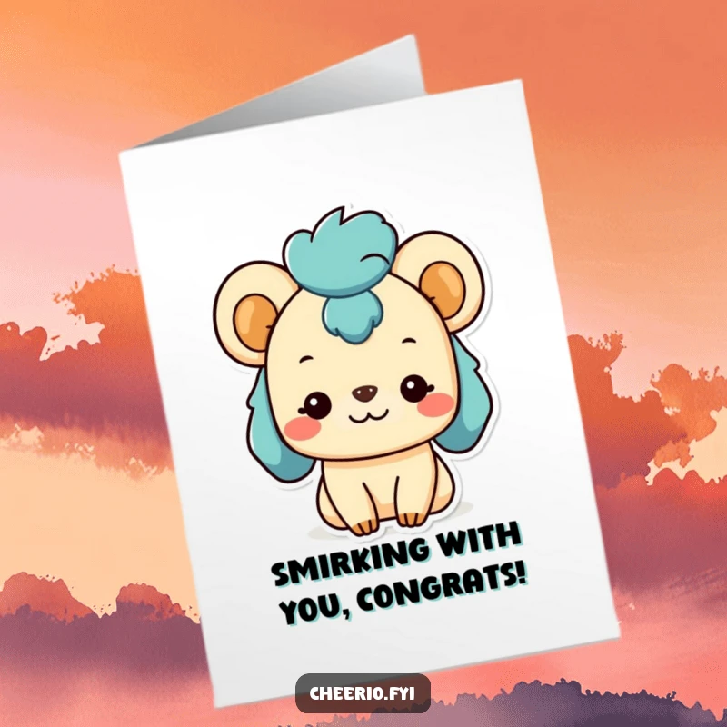 Funny Free Printable Congratulations Card: A smiling animal character displays a subtle, pleased smirk, celebrating an achievement with quiet confidence.