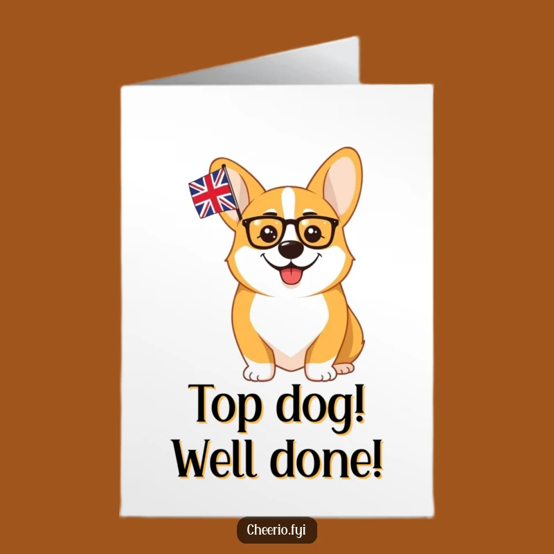 Free Printable Congrats Card: Dapper Corgi Monocle & Flag Winner Downloadable Gift