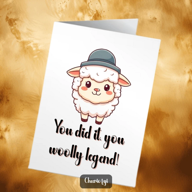 Funny Free Printable Congratulations Card: A fluffy sheep sporting a tiny bowler hat, exuding pure joy for any occasion.
