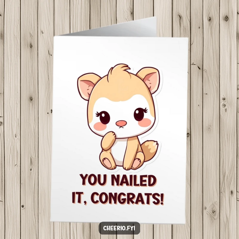Funny Free Printable Congratulations Card: A playful animal character gives a little nose tap, celebrating success with a cheeky wink.