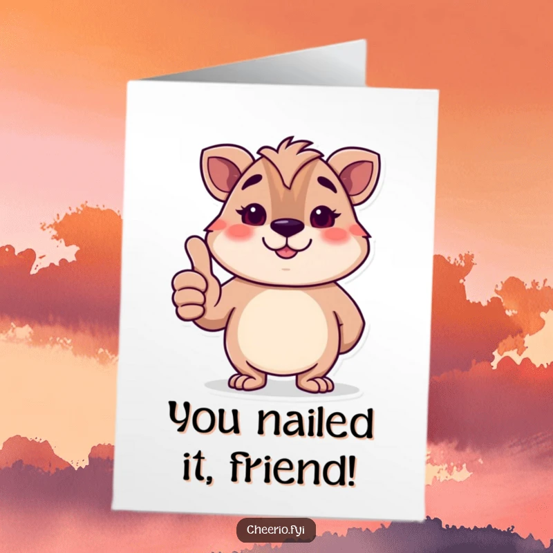 Funny Free Printable Congratulations Card: British animal character giving a dignified thumbs-up, a classy and humorous way to say congrats.