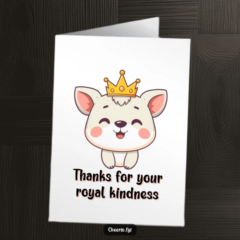 Funny Free Printable Thank You Card: Cute animal with a proud smile wears a tiny crown, a perfect printable gift.
