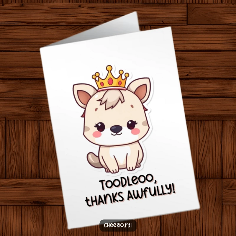 Funny Free Printable Thank You Card: A charming British animal wearing a small crown, offering gracious thanks with regal poise.