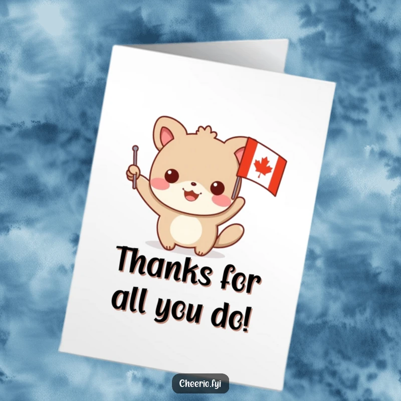 Funny Free Printable Thank You Card: An amused animal character cheerfully presents a small flag marked with a distinct red cross.