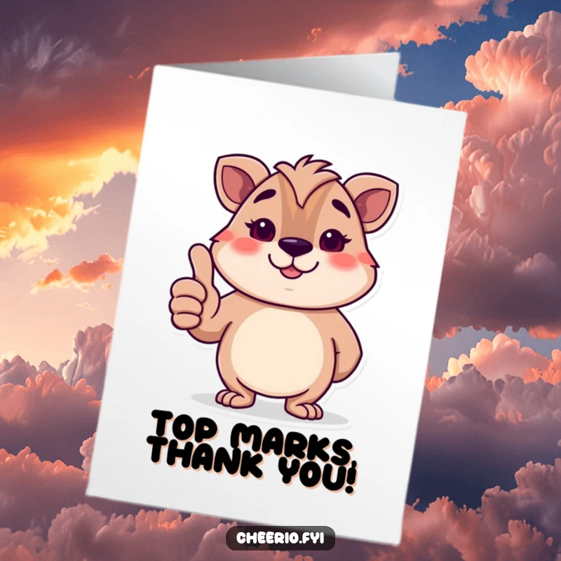 Funny Free Printable Thank You Card: British animal character giving a polite thumbs-up, a humorous and classy way to express thanks.