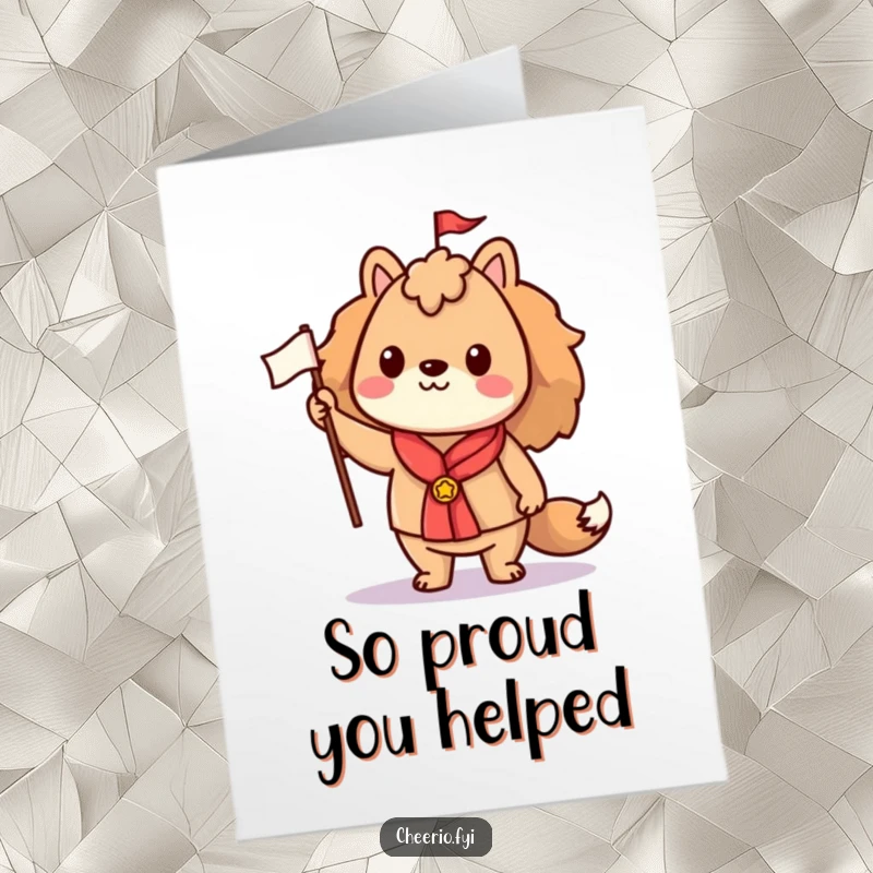 Funny Free Printable Thank You Card with a proud animal character standing tall and raising a small flag.