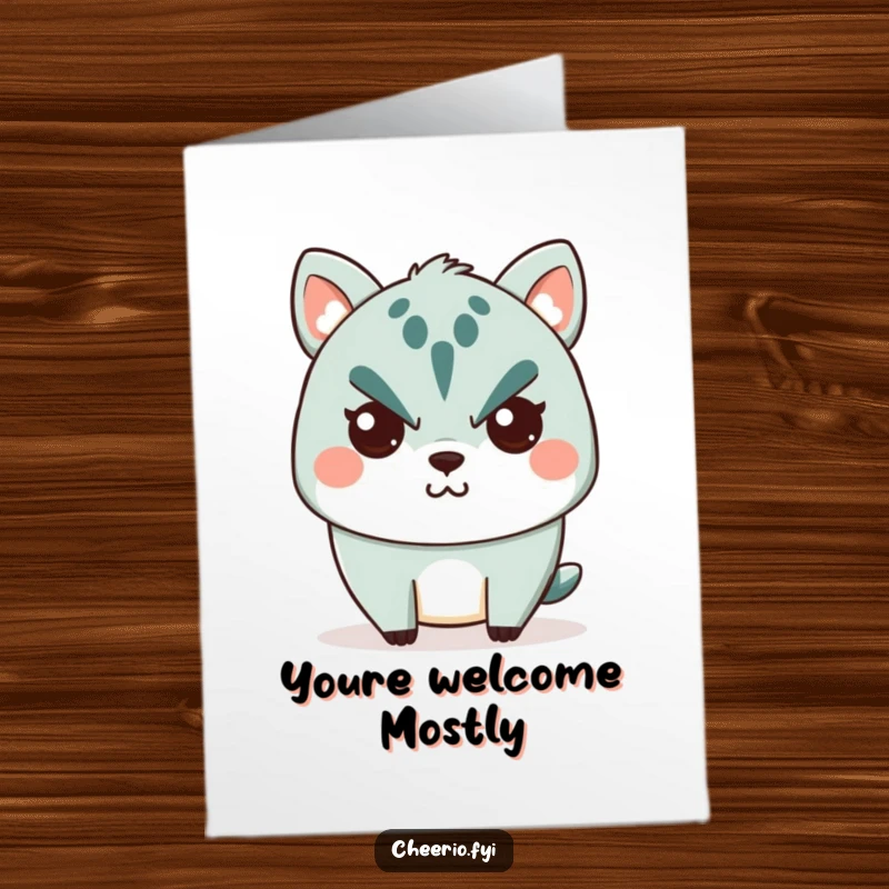 Funny Free Printable Thank You Card: Stern animal character displays a faint, humorous smile when expressing gratitude, a DIY gift.
