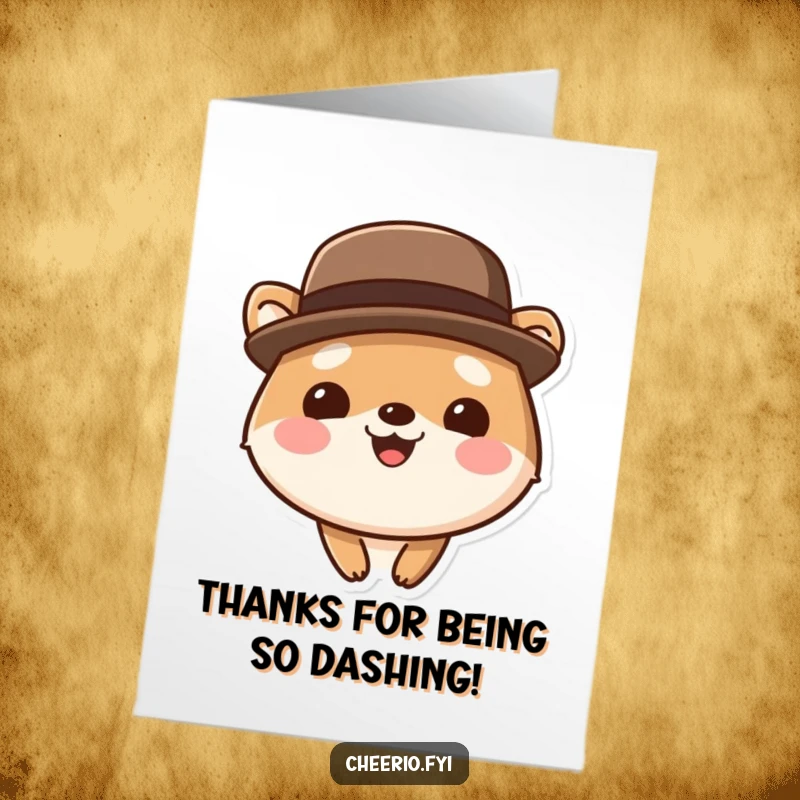 Funny Free Printable Thank You Card: A cute animal wearing a bowler hat gives a wide, friendly smile to express sincere gratitude.