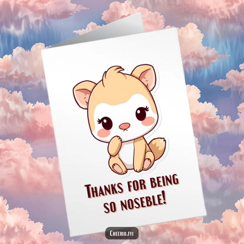 Funny Free Printable Thank You Card: A playful animal character gives a gentle nose tap, signifying a fun and heartfelt thank you.