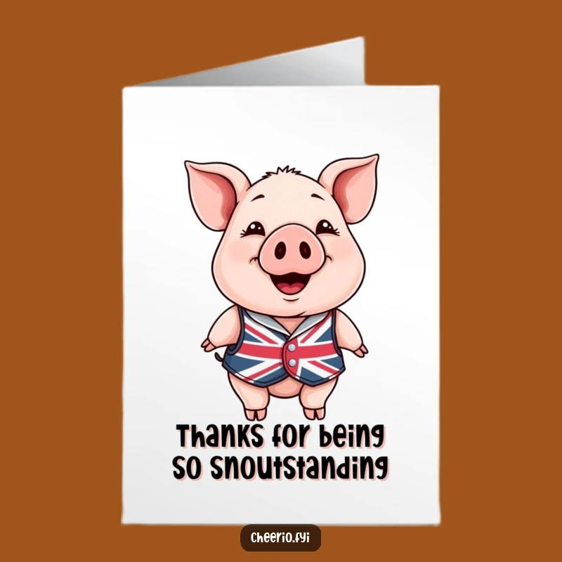 Free Printable Thank You Card: Grateful Pig Union Jack Funny Downloadable Gift