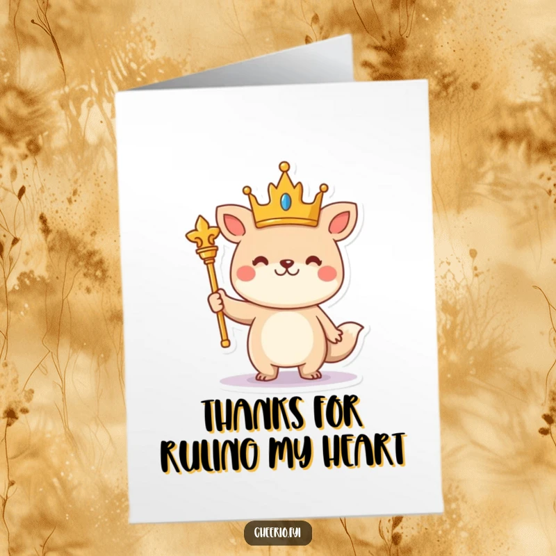 Funny Free Printable Thank You Card: A cheerful crowned animal holding a scepter stands proudly.