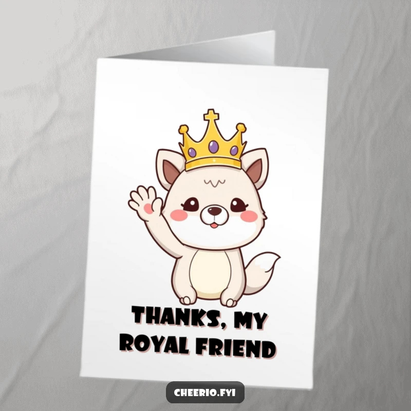 Funny Free Printable Thank You Card: An animal wearing a crown performs a regal wave, its gesture a humorous expression of thanks.