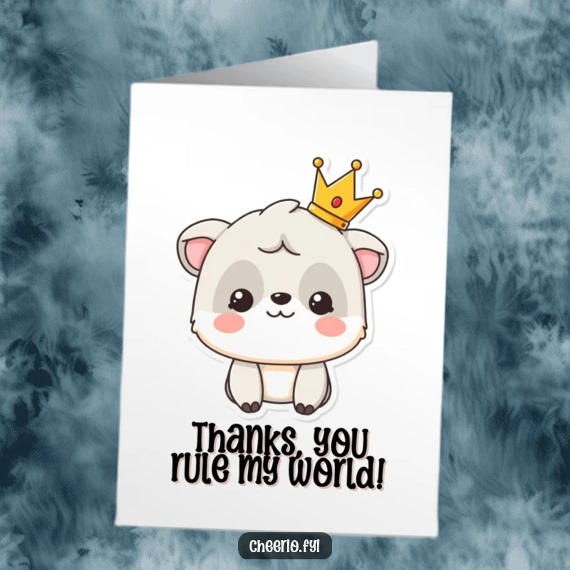 Funny Free Printable Thank You Card featuring a smiling animal proudly wearing a tiny crown, perfect for a royal thank you.