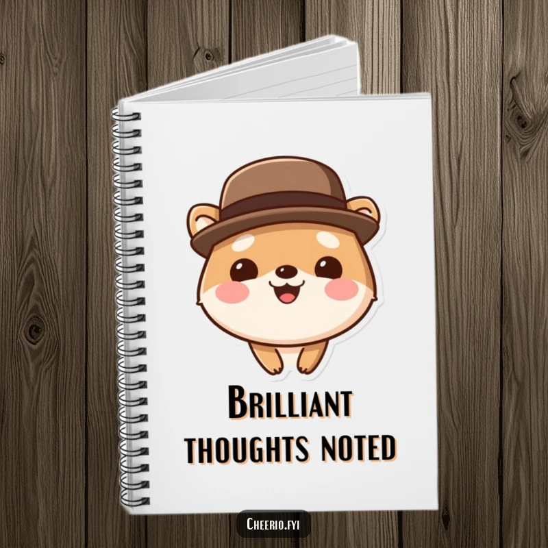 Funny cute animal notebook wearing a bowler hat, smiling broadly, perfect for jotting down stylish thoughts and plans.