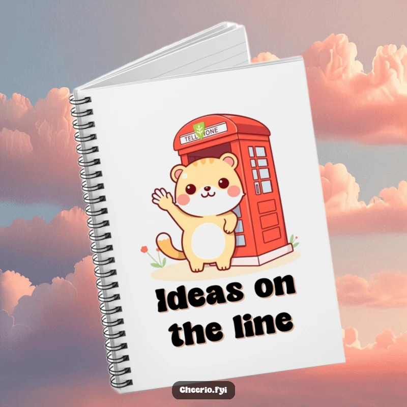 Funny animal waving towards a red phone booth, featured on a humorous notebook cover.