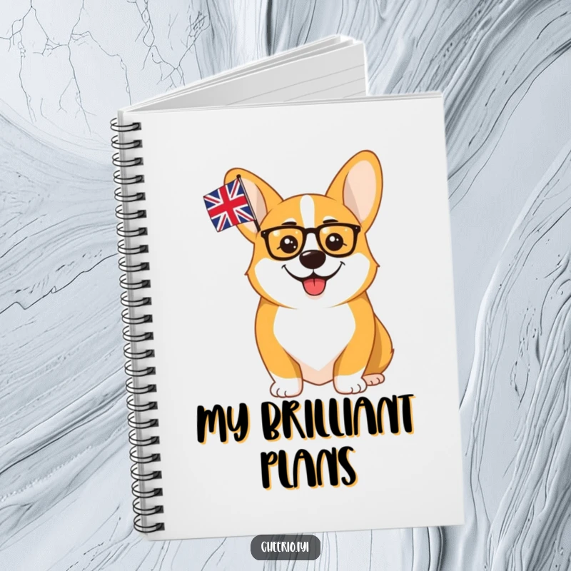 Funny Corgi Monocle Union Jack Notebook: A cheerful corgi wearing a monocle waves the union flag, perfect for witty musings.