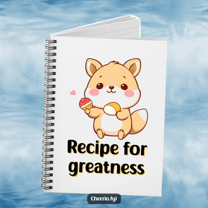 Funny notebook with a happy animal character offering a pastry, ideal for capturing notes with sweet charm and humor, perfect funny gift.