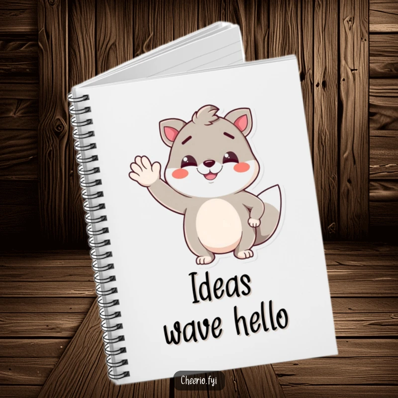 Funny notebook adorned with a smirking animal character performing a jaunty wave, perfect for jotting notes with a humorous flair.