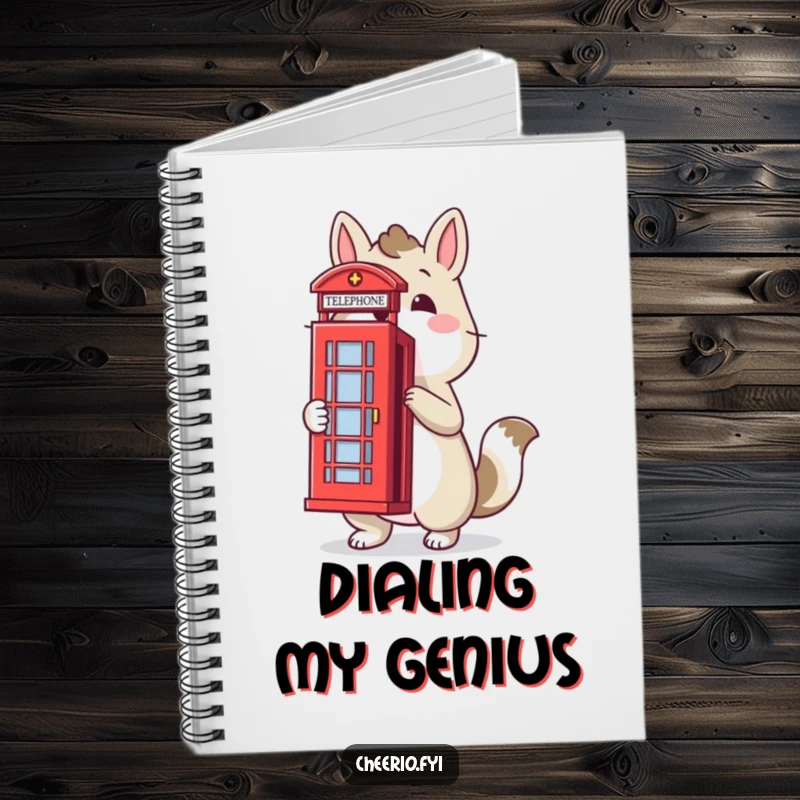 Funny notebook featuring a proud animal by a red telephone box, ideal for capturing notes with iconic British humor, perfect funny gift.