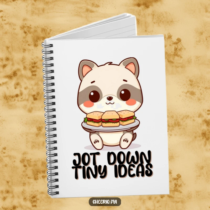 Funny Notebook: Stylized animal character presents a plate of tiny gourmet sandwiches, great for journaling.