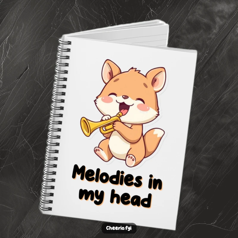 Funny animal joyfully playing a tiny trumpet, featured on a humorous notebook cover.