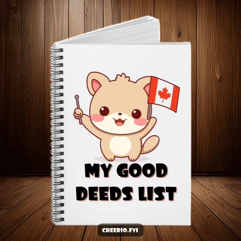 Funny notebook cover with a joyful animal character waving a small flag bearing a prominent red cross, ready for note-taking.