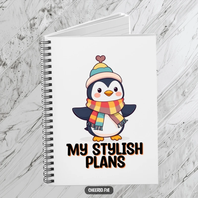 Funny Penguin Notebook: A penguin in a top hat waves a colorful scarf, perfect for jotting down elegant ideas. A charming funny gift.