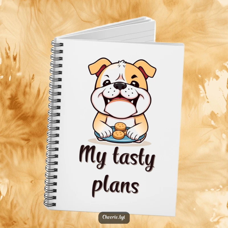 Funny Bulldog Notebook: A bulldog with a mischievous grin offers biscuits, perfect for jotting down thoughts and dreams. A charming funny gift.