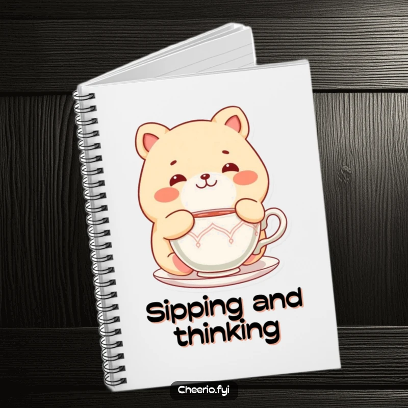 Funny Chubby Cat Notebook: A chubby cat character delighted with a teacup, perfect for notes and as a funny gift.