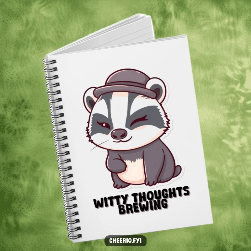 Funny badger in a bowler hat winks suggestively on a cute notebook cover, perfect for jotting funny notes.