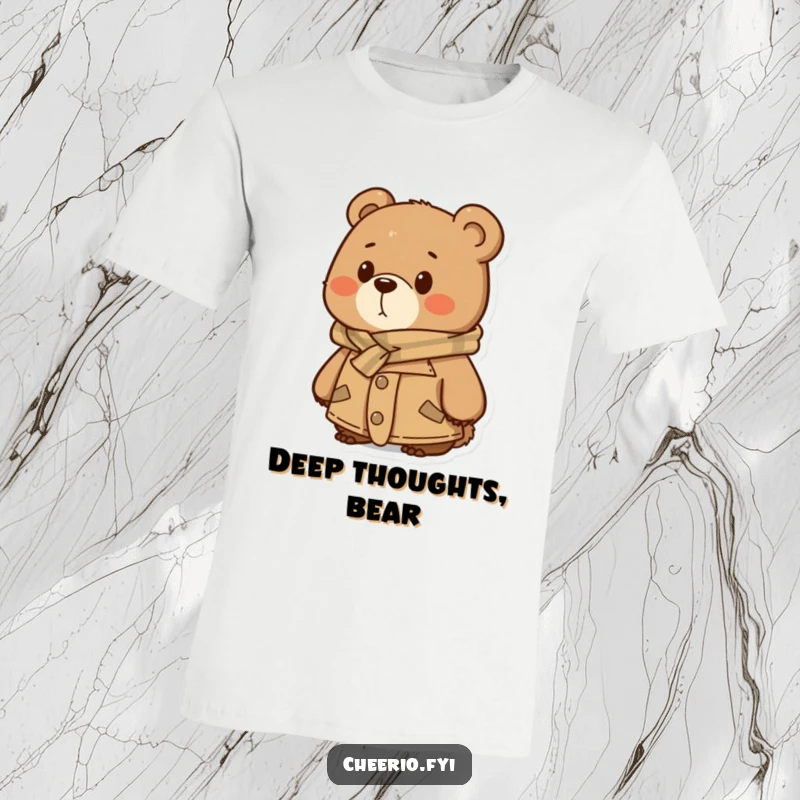Funny T-Shirt: A bear wearing a tweed jacket and scarf, looking thoughtfully into the distance, a humorous and cozy design.