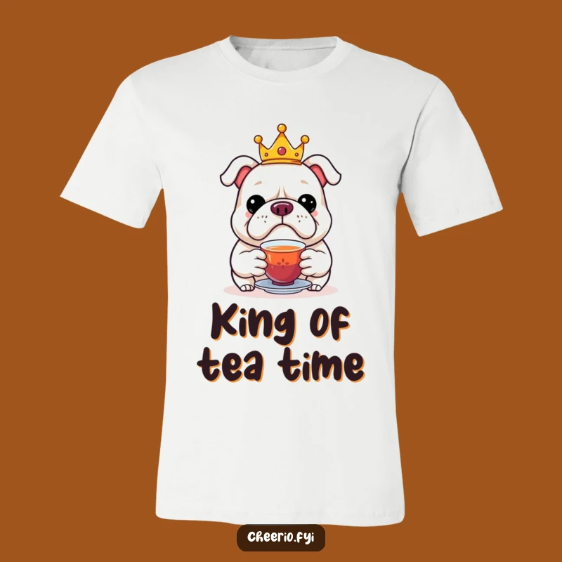 Funny Bulldog Crown Tea T-Shirt - Jolly Royal Pet Tee for Relaxed Vibes