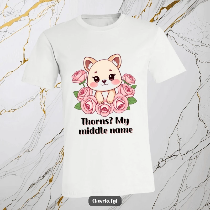 Funny t-shirt showcasing a cheeky animal surrounded by stylized roses, embodying a fun and sassy attitude, perfect as a funny gift.