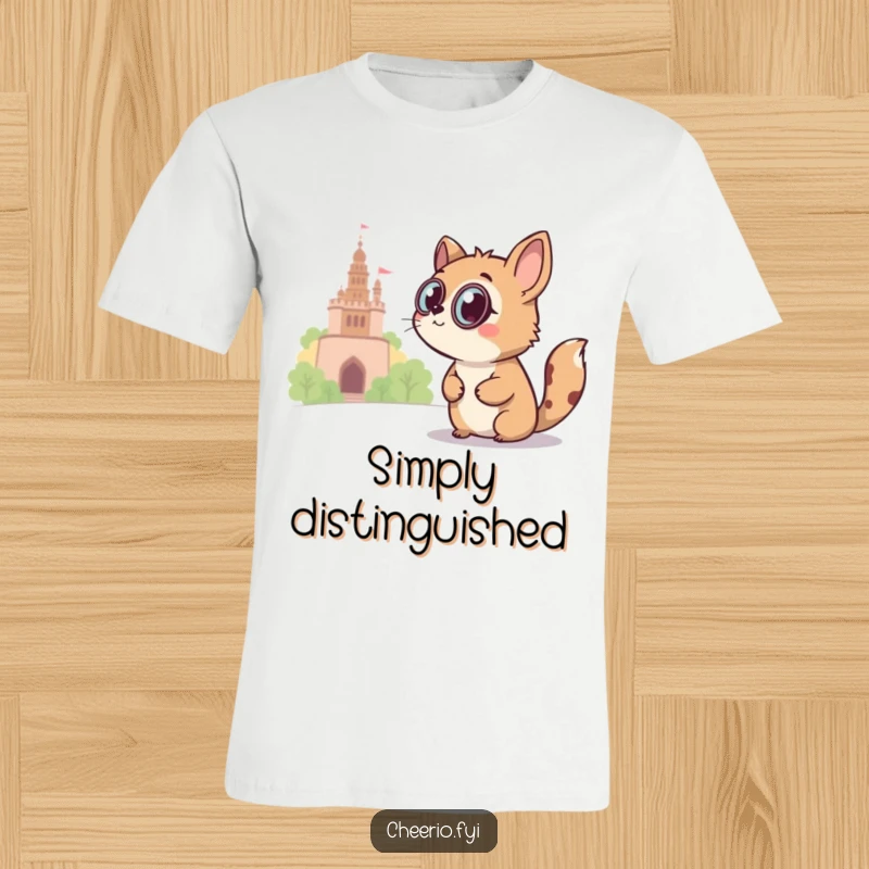 Funny curious animal with a monocle peering at a distant landmark on a comfortable t-shirt, a witty design.