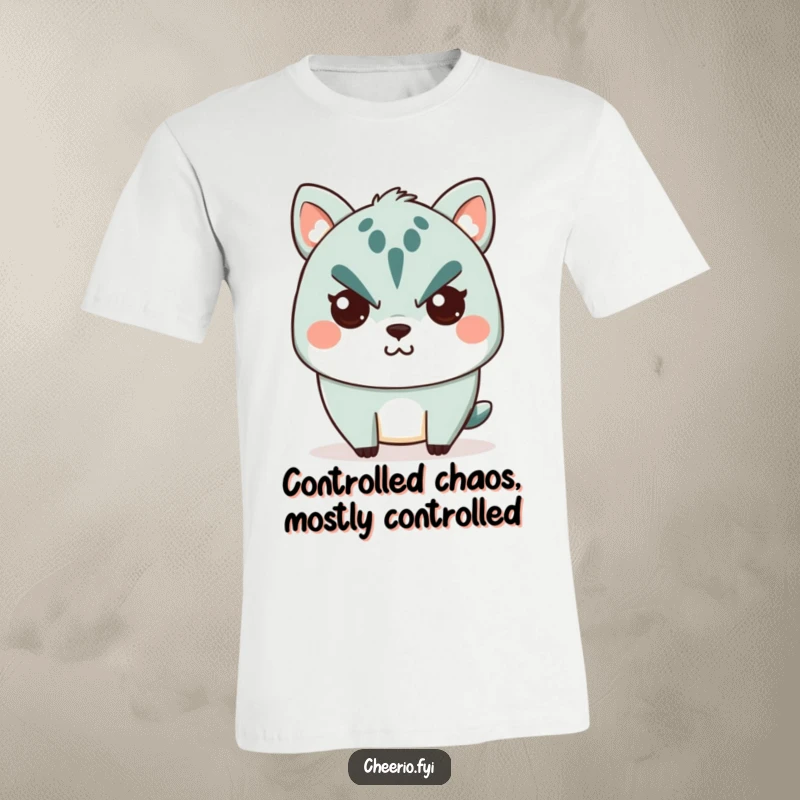 Funny T-Shirt: A cute animal character looking sternly, but a tiny, secret smile reveals a delightful hint of humor.