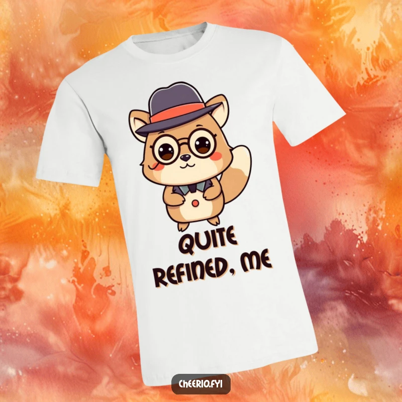 Funny t-shirt design of an animal in a bowler hat and monocle elegantly curtseying, perfect for humor lovers.